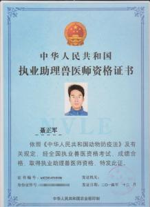 執(zhí)業(yè)獸醫(yī)師資格證書—聶正軍